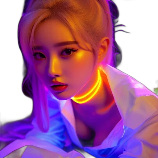 face, hair, jewelry, photorealistic, cyberpunk, concept art, vaporwave, neon lights transparent PNG cut-out
