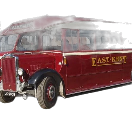 photorealistic, 3d render, vintage, east, kent, bus, painted, red transparent PNG cut-out