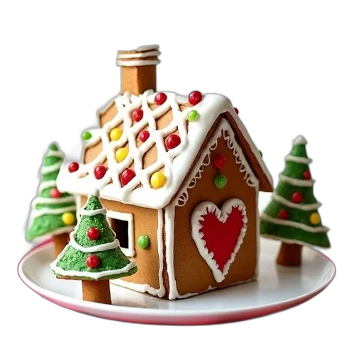 food, 3d render, photorealistic, snow, gingerbread, house, white, roof transparent PNG cut-out