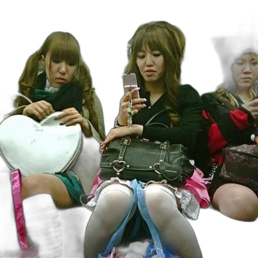 three, young, women, sit, train, one, holding, heart-shaped transparent PNG cut-out
