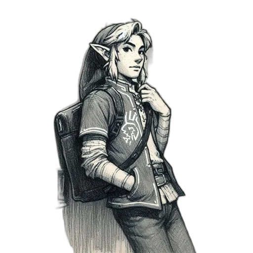 staff, jacket, concept art, fantasy art, watercolor, pencil sketch, monochrome, young transparent PNG cut-out