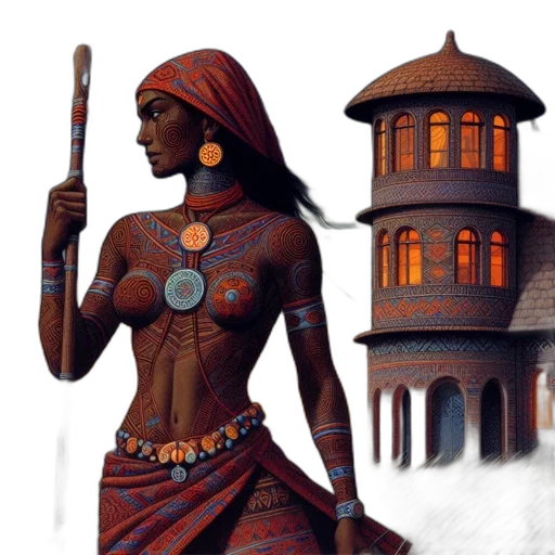 staff, jewelry, sword, dress, concept art, fantasy art, 3d render, oil painting transparent PNG cut-out