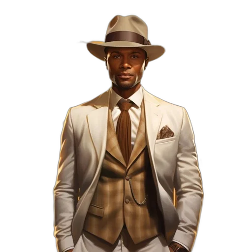 hat, jacket, concept art, photorealistic, comic book art, fantasy art, earth tones, golden transparent PNG cut-out