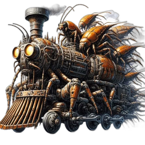 robot, car, weapon, concept art, fantasy art, photorealistic, fantastical, steampunk-inspired transparent PNG cut-out