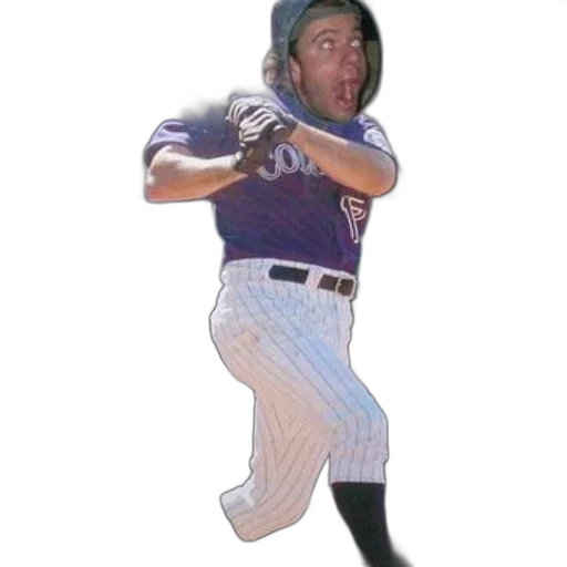 creature, staff, baseball, player, purple, jersey, swinging, bat transparent PNG cut-out