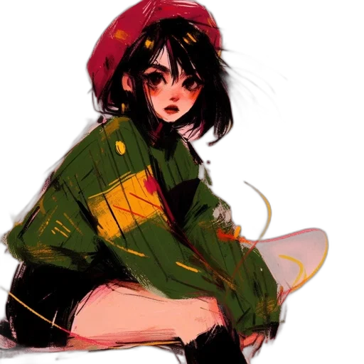 jacket, hat, watercolor, concept art, anime, pixel art, neon lights, fire transparent PNG cut-out