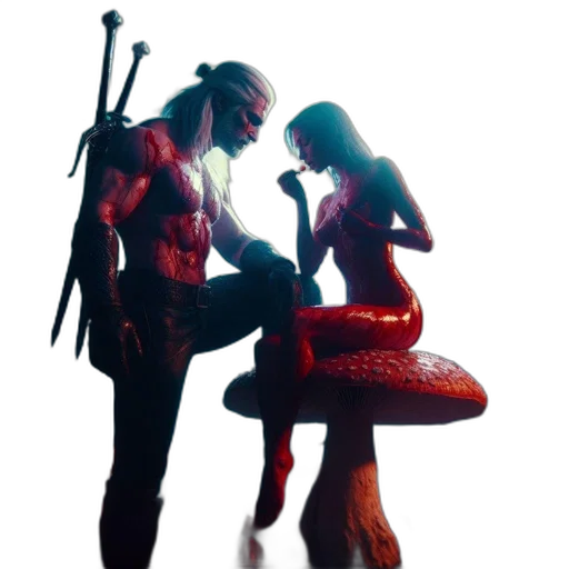 concept art, comic book art, pixel art, fantasy art, red, foggy, woods, muscled transparent PNG cut-out