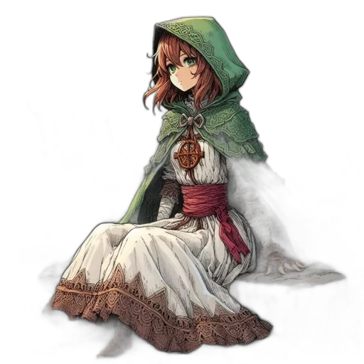 dress, staff, weapon, hat, concept art, fantasy art, pixel art, watercolor transparent PNG cut-out