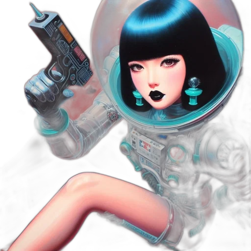 robot, weapon, face, staff, concept art, vaporwave, comic book art, cyberpunk transparent PNG cut-out