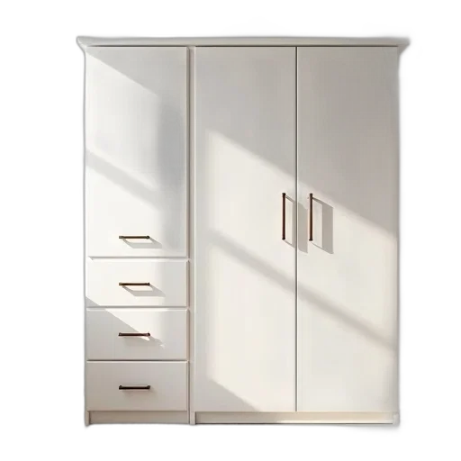 furniture, 3d render, white, wardrobe, two, brown, handles, each transparent PNG cut-out