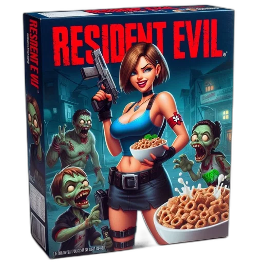 concept art, comic book art, pixel art, cereal, box, features, title, resident transparent PNG cut-out