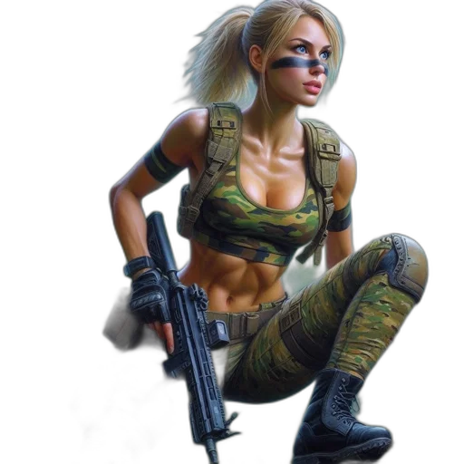 weapon, concept art, comic book art, pixel art, fantasy art, woman, military-style, attire transparent PNG cut-out