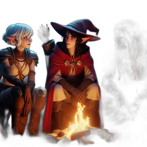fantasy art, concept art, comic book art, pixel art, fire, fog, night, underwater transparent PNG cut-out
