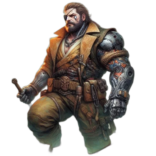 jacket, staff, weapon, concept art, fantasy art, comic book art, pixel art, earth tones transparent PNG cut-out