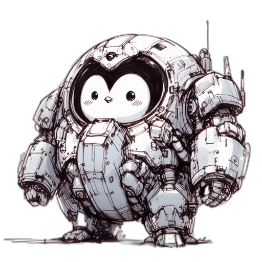 robot, weapon, creature, concept art, comic book art, cyberpunk, pixel art, monochrome transparent PNG cut-out