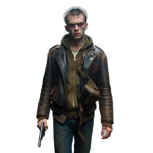 jacket, weapon, staff, concept art, 3d render, cyberpunk, photorealistic, rugged transparent PNG cut-out