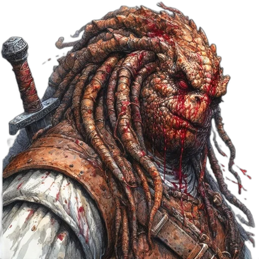 face, hair, creature, staff, concept art, fantasy art, photorealistic, comic book art transparent PNG cut-out