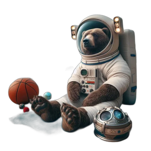 robot, concept art, pixel art, 3d render, fantasy art, outer space, earth tones, bear transparent PNG cut-out