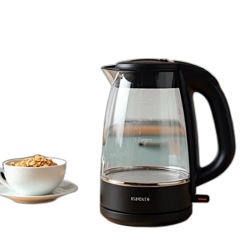 modern, electric, kettle, sleek, design, transparent, glass, body transparent PNG cut-out