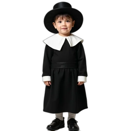 dress, hat, child, pilgrim, costume, black, white, collar transparent PNG cut-out