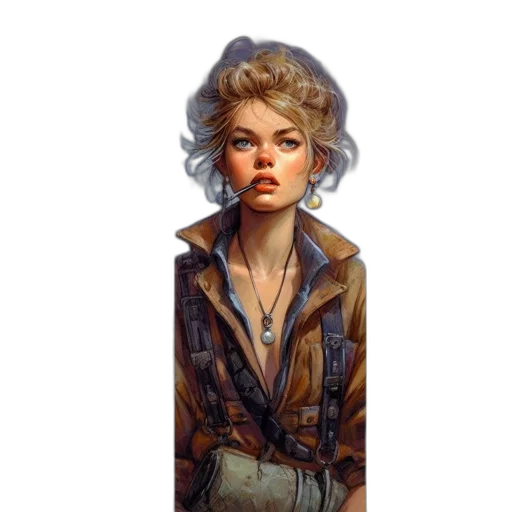 jacket, face, dress, staff, concept art, fantasy art, oil painting, comic book art transparent PNG cut-out