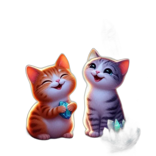 jewelry, concept art, fantasy art, pixel art, 3d render, fire, two, cats transparent PNG cut-out