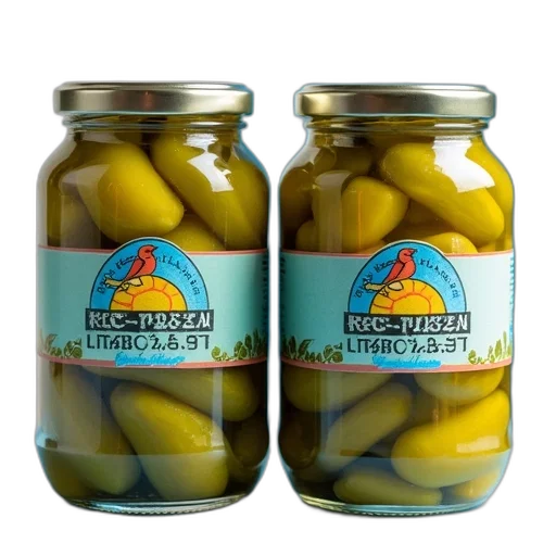 food, two, glass, jars, filled, green, pickled, vegetables transparent PNG cut-out