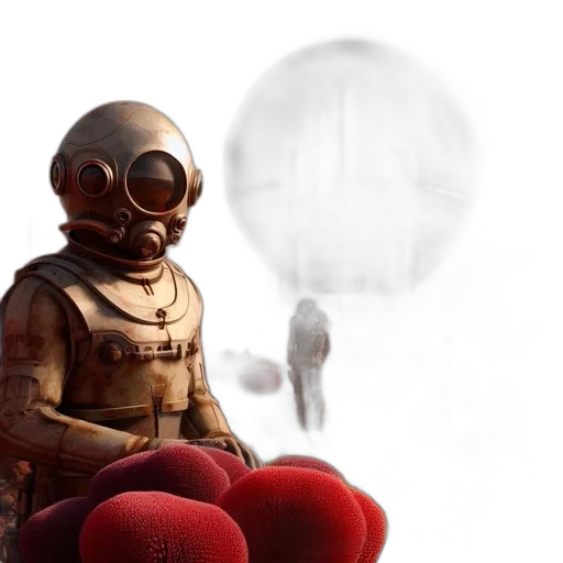 robot, mask, creature, concept art, 3d render, fantasy art, comic book art, outer space transparent PNG cut-out