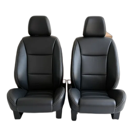 furniture, two, black, leather, car, seats, placed, white transparent PNG cut-out