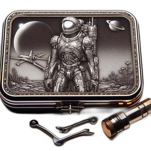 outer space, engraved, box, features, ornate, astronaut, suit, foreign transparent PNG cut-out