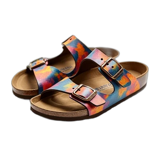 shoes, colorful, pair, birkenstock, sandals, multicolored, pattern, upper transparent PNG cut-out