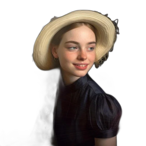 hat, face, hair, dress, photorealistic, oil painting, fantasy art, concept art transparent PNG cut-out