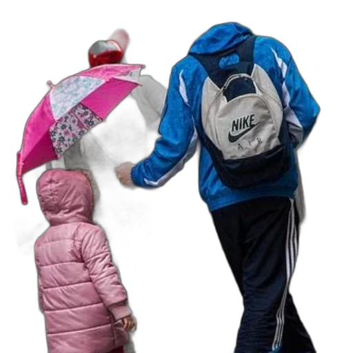 jacket, umbrella, 3d render, photorealistic, snow, man, blue, nike transparent PNG cut-out