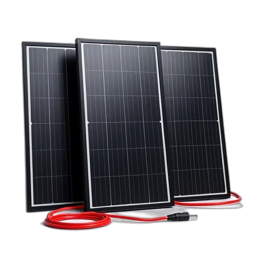 set, three, solar, panels, black, frame, red, wire transparent PNG cut-out