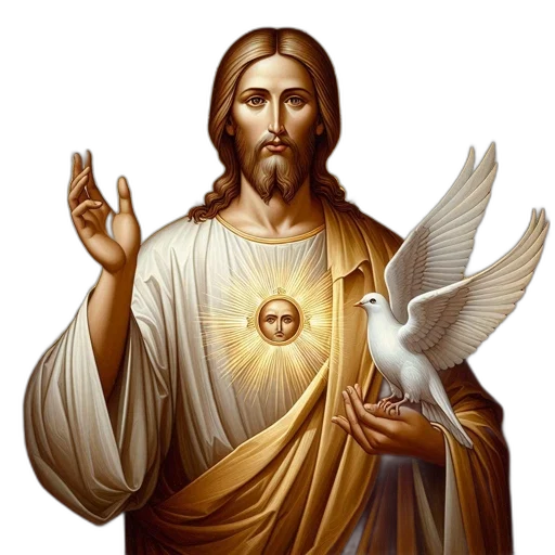 photorealistic, pixel art, image, portrays, jesus, christ, holding, dove transparent PNG cut-out