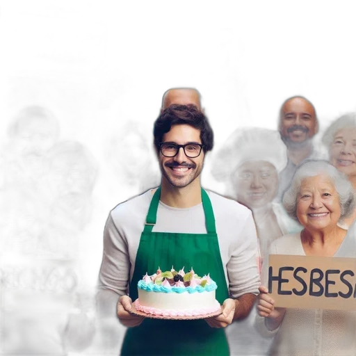group, people, including, young, man, holding, decorated, cake transparent PNG cut-out