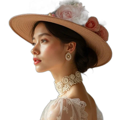 hat, jewelry, crown, dress, photorealistic, oil painting, 3d render, concept art transparent PNG cut-out