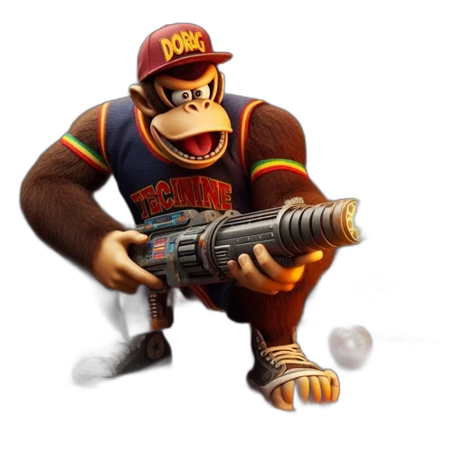 weapon, animal, staff, 3d render, concept art, pixel art, gorilla, character transparent PNG cut-out