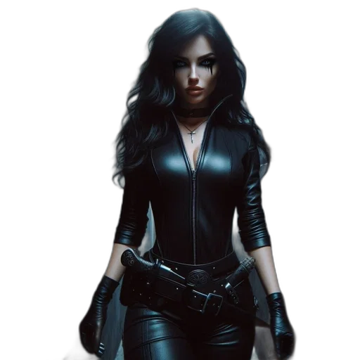 jacket, comic book art, concept art, fantasy art, photorealistic, dark, figure, makeup transparent PNG cut-out