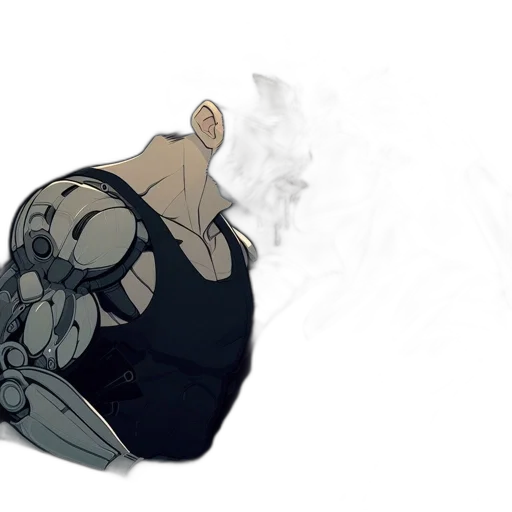 mask, robot, weapon, jacket, concept art, anime, comic book art, 3d render transparent PNG cut-out
