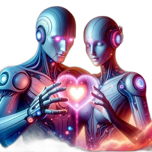 robot, concept art, vaporwave, cyberpunk, fantasy art, neon lights, outer space, two transparent PNG cut-out