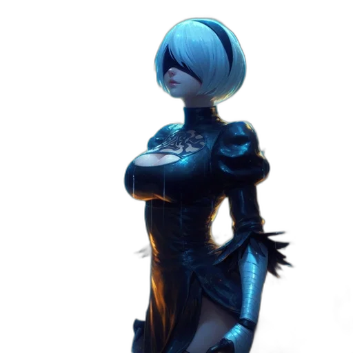 dress, robot, staff, mask, concept art, fantasy art, cyberpunk, 3d render transparent PNG cut-out