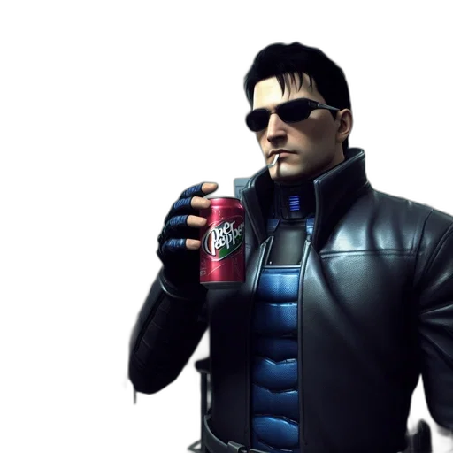 jacket, bottle, cyberpunk, 3d render, concept art, comic book art, individual, casual transparent PNG cut-out
