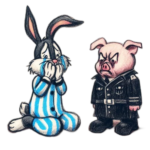 concept art, cartoon, comic book art, pixel art, two, anthropomorphic, animals, shocked transparent PNG cut-out