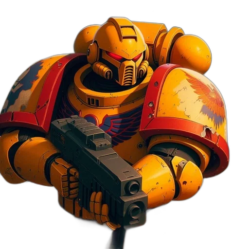 weapon, robot, concept art, 3d render, golden, large, armored, figure transparent PNG cut-out