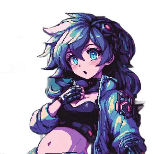 dress, robot, weapon, jacket, pixel art, vaporwave, cyberpunk, concept art transparent PNG cut-out