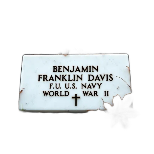 grave, marker, name, benjamin, franklin, davis, inscription, navy transparent PNG cut-out