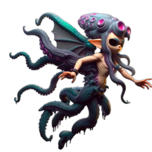 creature, animal, concept art, 3d render, pixel art, fantasy art, octo-humanoid, vibrant transparent PNG cut-out