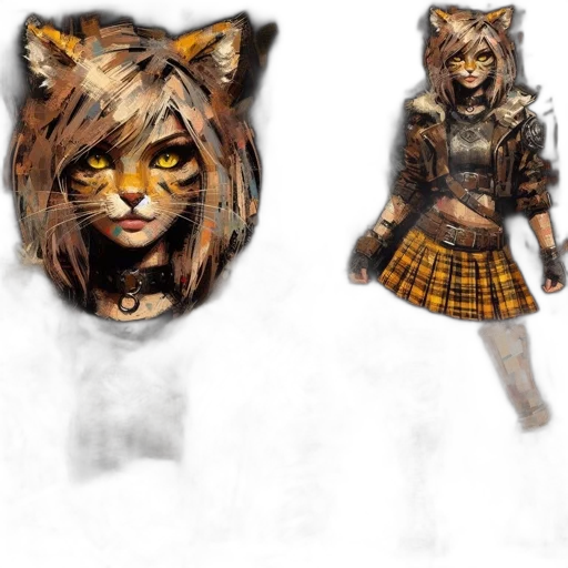 concept art, 3d render, fantasy art, anime, vivid, artwork, depicts, feline-featured transparent PNG cut-out