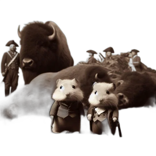 animal, concept art, photorealistic, sepia-toned, scene, two, hamsters, dressed transparent PNG cut-out
